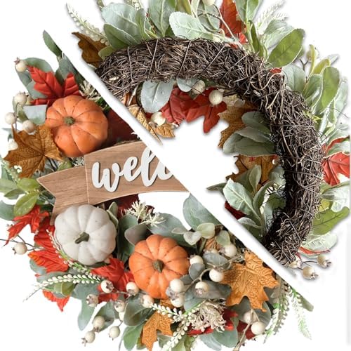 24 inch fall pumpkin maple leaves for front, close-up detail