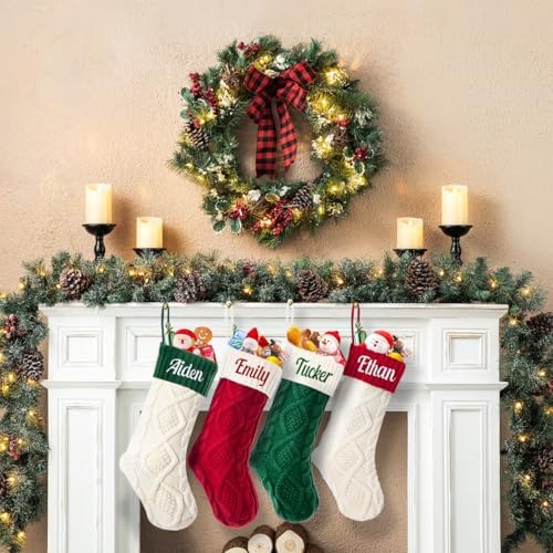 Personalized Christmas Stocking，Custom Name Family Christmas Stocking, 18” Large Knitted Xmas Stocking for Kids,Holiday and Family Stocking for Fireplace Christmas Holiday Party Decoration (1 pcs)