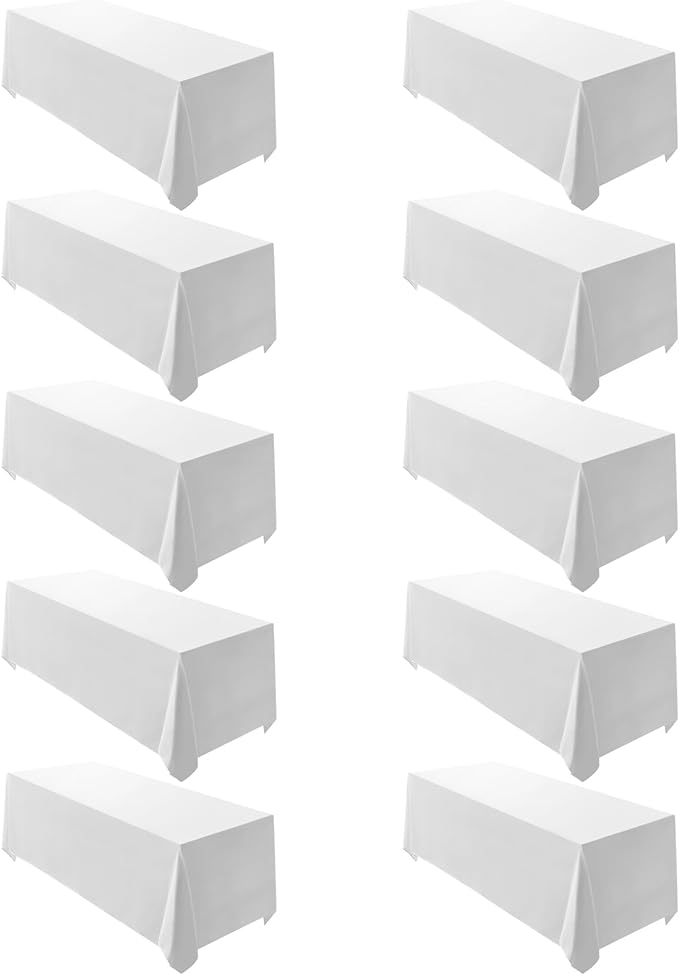 Surmente 10 Pack White Rectangle Tablecloth 90 x 132-inch Rectangular Polyester Table Cloth for Weddings, Banquets, or Restaurants