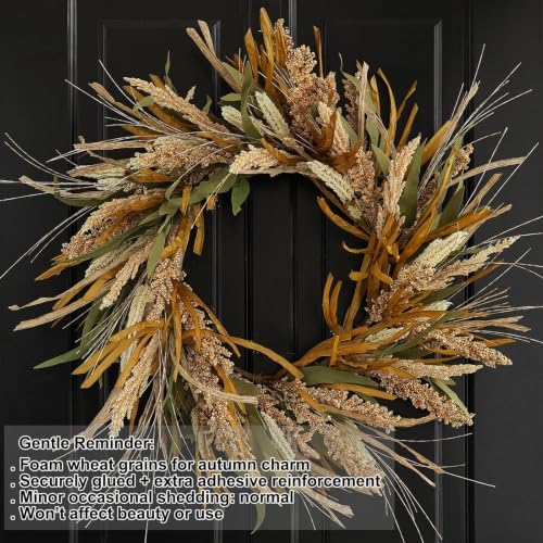 22in fall harvest grain wheat farmhouse wreaths for, view 9