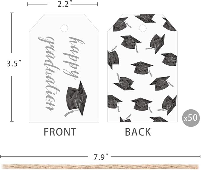 50 Pcs Graduation Gift Tags, Congrats Grad Party Favors Gift Tags for High School or Happy College Graduation Party Decoration Supplies (Gray, 2.2 * 3.5)