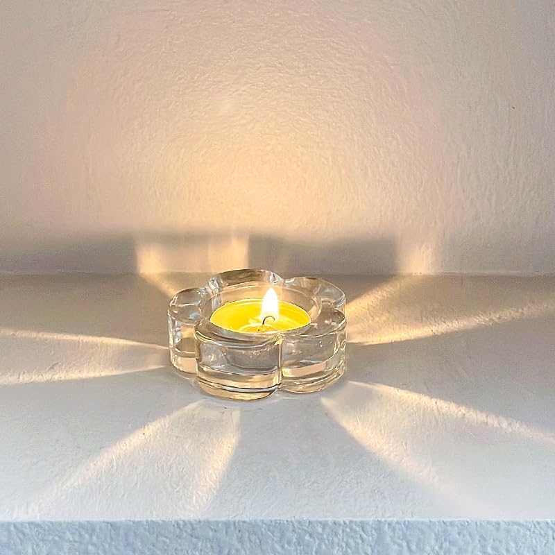 2 Pcsc Glass Tealight Candle Holder Glass Votive Candle Holder Chunky Glass Candle Holder for Wedding Party and Home Decor, Clear
