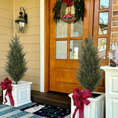 3.6ft fake topiary trees artificial outdoor 2 pcs, front angle view