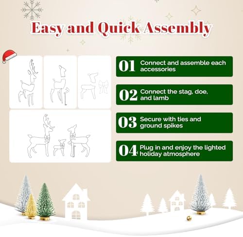 vingli 3 pack 5ft lighted reindeer set christmas, front angle view