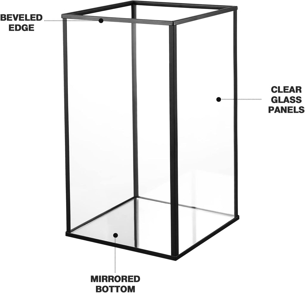 Phosphor Hurricane Camdle Holder Set of 2 Pieces, Black Glass Candle Holder for Wedding, Party, Holiday.