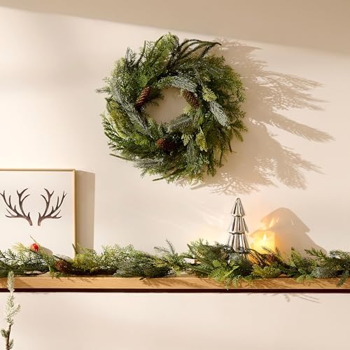 decorbyhannah 20" norfolk pine christmas door wreath with on a desk or shelf