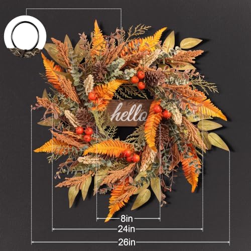 paper fair 26 inch fall wreath for front showing dimensions