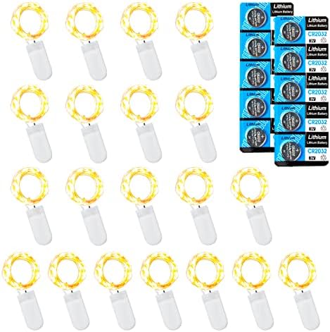 Etinga 20 Pack Fairy Lights Battery Operated String Lights, 10 LED on 3.3ft Silvery Copper Wire，for Flowers Gift Box Wedding Party Christmas Decoration (Warm White, 20 Pack)