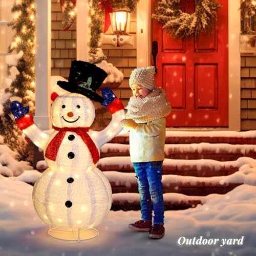 vingli 4ft auto-waving outdoor snowman christmas decorations, lighted shown in use