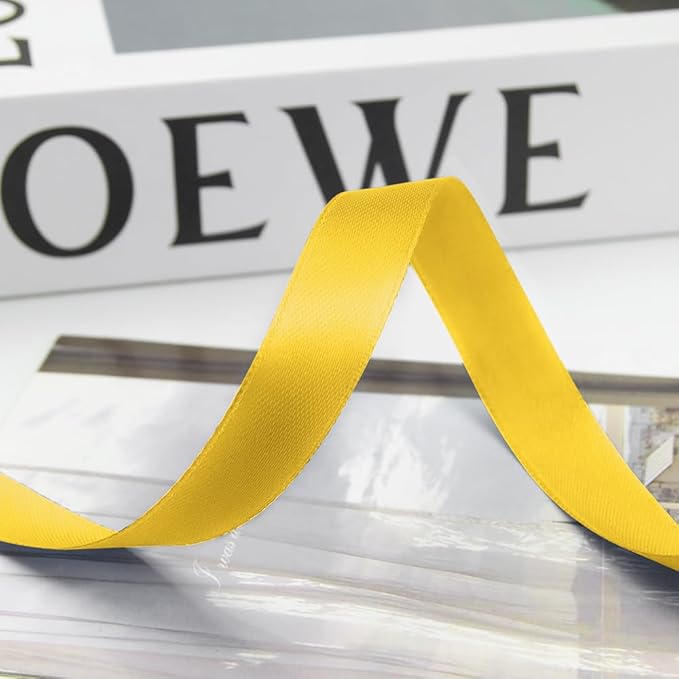 5/8 Inch 100 Yards Satin Ribbon Yellow, Solid Color Fabric Ribbon for Gift Wrapping, Wedding, Polyester Gift Ribbon for Birthday Party Decoration, Craft, Hair, Floral, Sewing