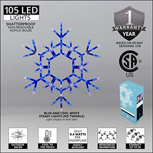 kringle traditions christmas snowflake lights outdoor, 105 led, close-up detail