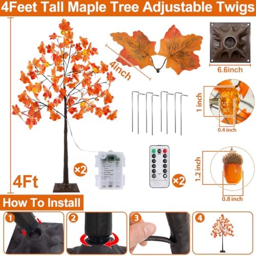 4ft prelit lighted fall maple tree 96 led, side view