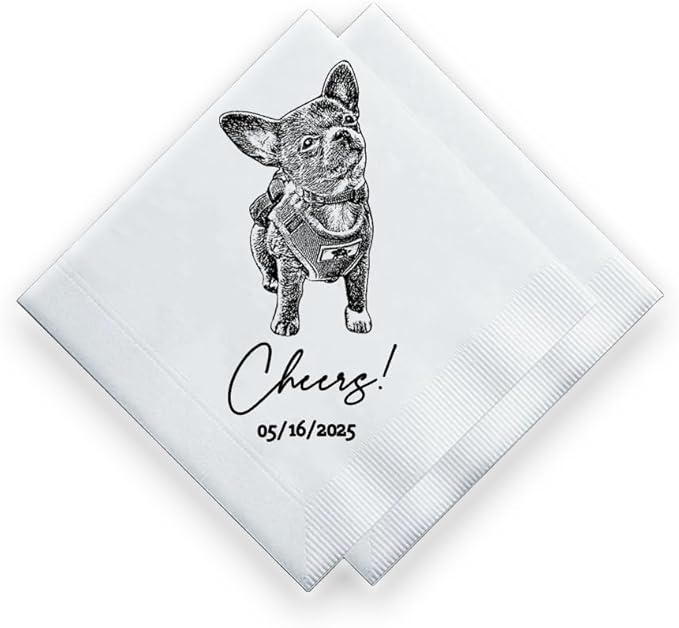 Luxury Custom Illustrated Dog Wedding Napkins, Custom Pet, Personalized Photo Napkins for Dog Wedding, Engagement Party