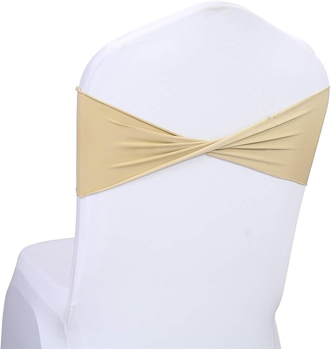 VDS Pack of 300 PCS | Champagne | Spandex Chair Sashes Bows Without Buckle | Stretch Elastic Banquet Universal Folding Chair Band Tie with for Wedding Party Conference Celebration Event Decoration