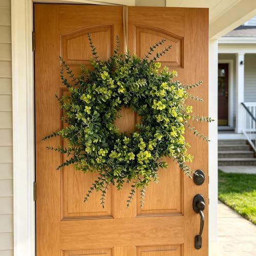 26" large boxwood wreath for front door.eucalyptus wreath on a desk or shelf