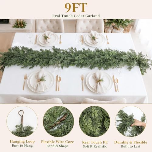 christmas garland 9ft decorations real touch cedar cypress, side view