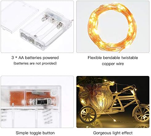 Ariceleo Led Fairy Lights Battery Operated, 1 Pack Mini Battery Powered Copper Wire Starry Fairy Lights for Bedroom, Christmas, Parties, Wedding, Centerpiece, Decoration (5m/16ft Warm White)