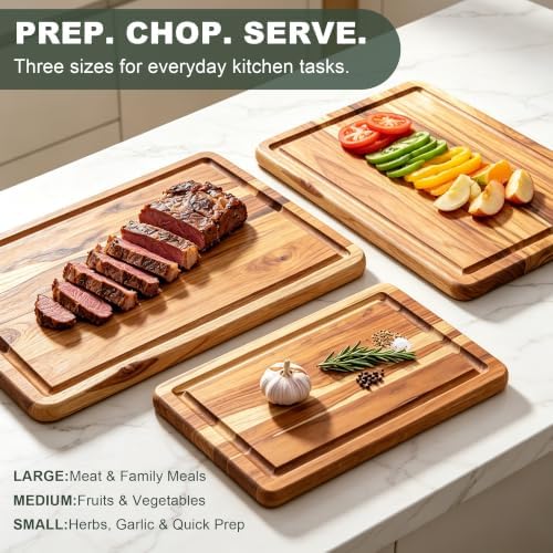 teak wood cutting board set with fast drying, package contents