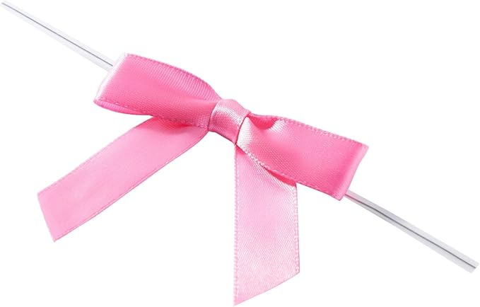 Juvale Pink Twist Tie Gift Bows - Pre-Tied Mini Bows for Crafts & Ribbon Twist Ties for Treat Bags - 100 Count, 3 x 2.5 in, Satin
