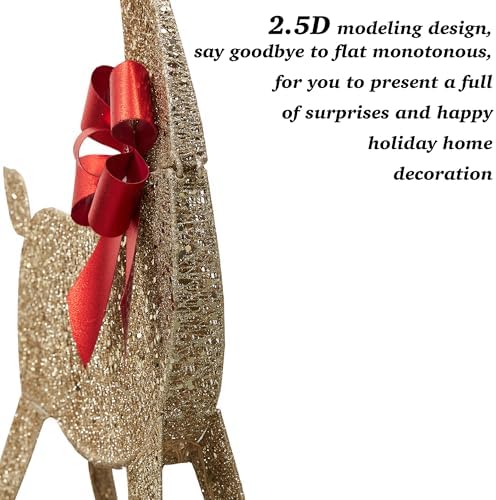 63 inch 2.5d champagne large lighted christmas deer, front angle view