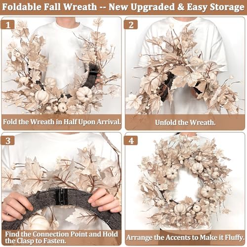 26 inch large foldable fall wreath for front, front angle view