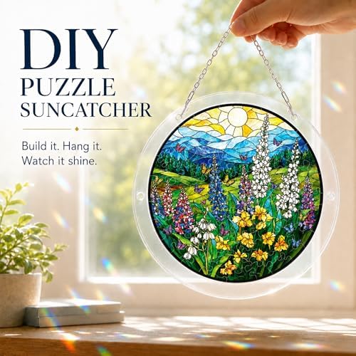 8.9 Inches Wildflower Puzzle Suncatcher, Sun Catcher Puzzle Gift for Women