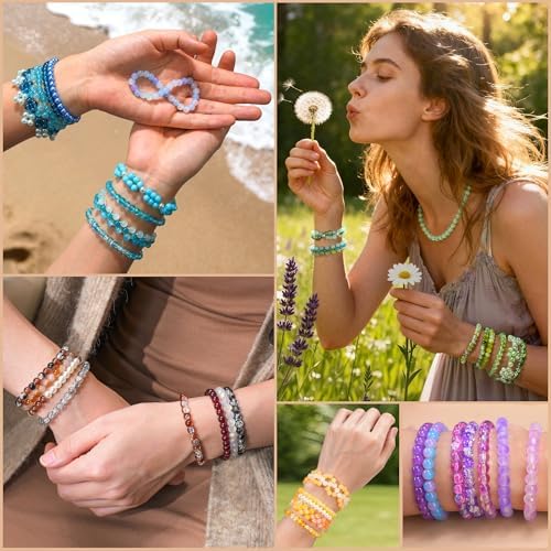 6mm glass beads bracelet making kit, 144 colors, front angle view