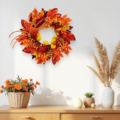 tokcare 24 inch fall wreaths for front door, side view