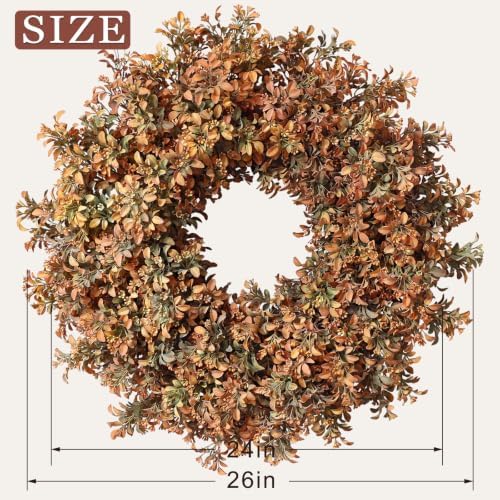 26" artificial fall boxwood wreath for front door, package contents