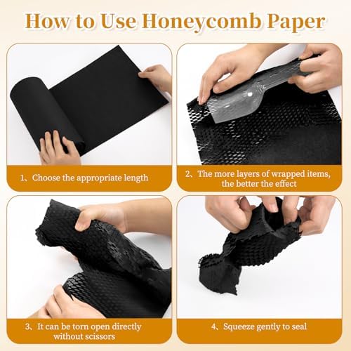 black honeycomb packing paper 2 rolls, 15 x on a desk or shelf
