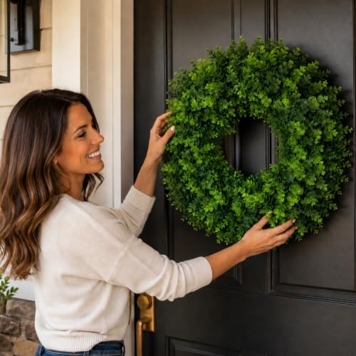 whanley 24 inch artificial boxwood wreath for front, package contents