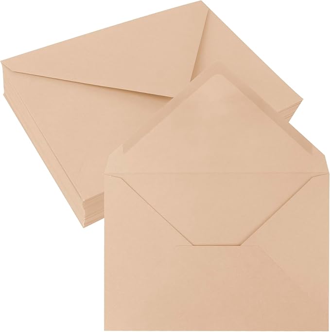 50 Pack 4x6 Envelopes Letter Size, Brown A4 Envelopes Self Seal for Wedding Invitation, Envelope 4.3x6.3 for Greeting Cards, Photos, Baby Shower, Graduation, Thank You Cards, Announcements