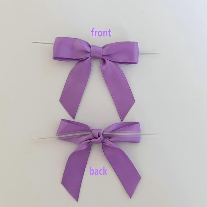 50pcs 2-1/2" Purple Satin Ribbon Bows with Twist Ties Mini Ribbon Bows for Candy Partiy Decoration Gift Packing&Wrapping Accessoried(Purple)