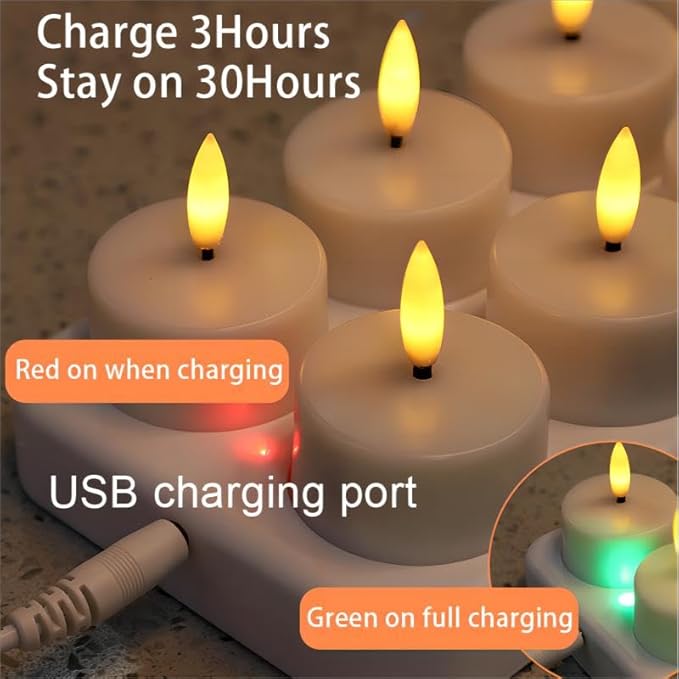 Rechargeable LED Tea Lights, Flickering Flameless Candles with Remote Timer, 12 PCS Electric Battery Operated Candles with Charging Base for Christmas Weddings Decorative (Black Wick)