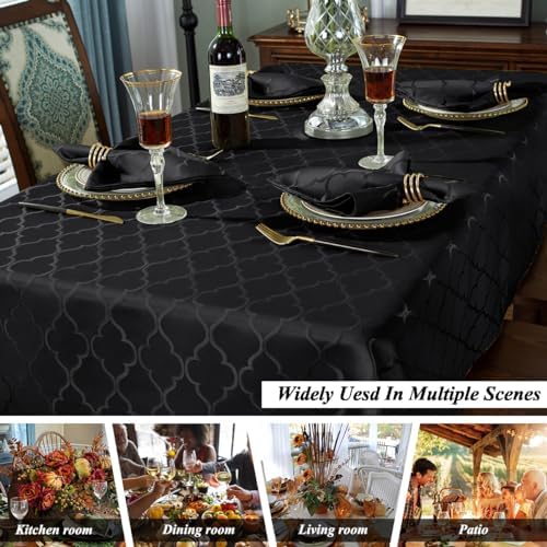 SASTYBALE Jacquard Tablecloth, Rectangle, 60" x 120", Black