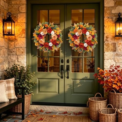 24 inch fall wreaths for front door with, side view