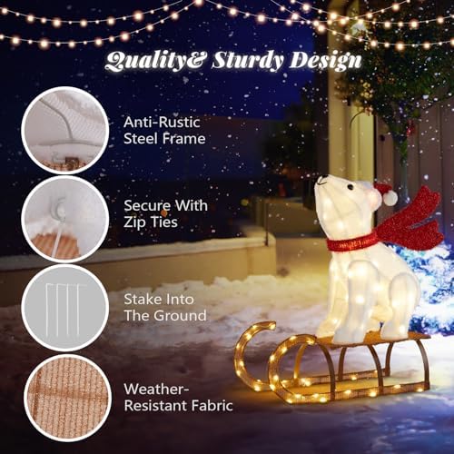 vingli 2.8ft lighted sleigh polar bear christmas outdoor showing dimensions