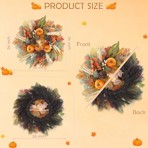 26 inch fall wreaths for front door, autumn, close-up detail