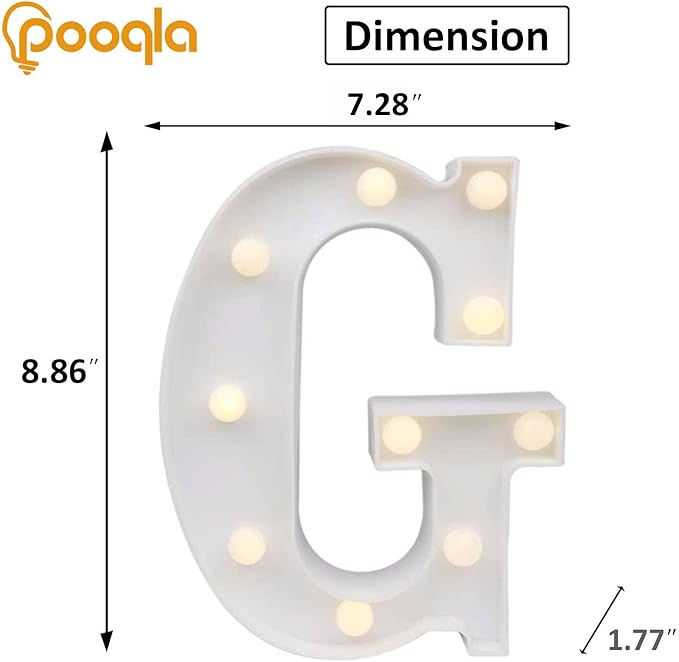 Pooqla LED Marquee Letter Lights Sign, Light Up Alphabet Letter for Home Party Wedding Decoration G