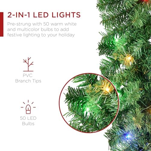 best choice products 9ft pre-lit battery powered christmas, close-up detail