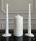 Unity Candle Set - Wedding Ceremony & Reception – 6” Pillar & Two 10” Taper Candles – Long Burning Unity Candles for Marriage Ritual – Handmade in USA – White| Pearls