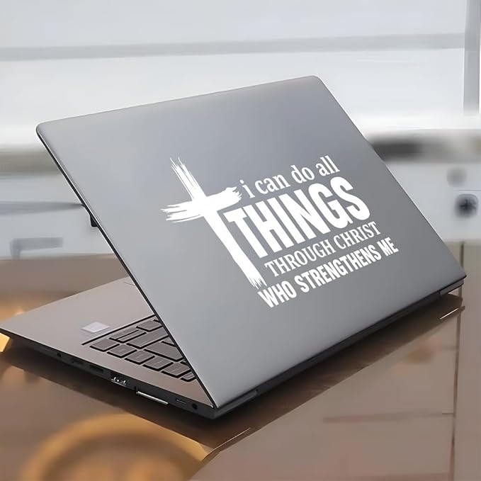 I Can Do All Things Through Christ Vinyl Decal 7x4.5in – Bible Verse Sticker Philippians 4:13 – Christian Waterproof Removable Car Laptop Window Sticker – Faith Gift for Believers