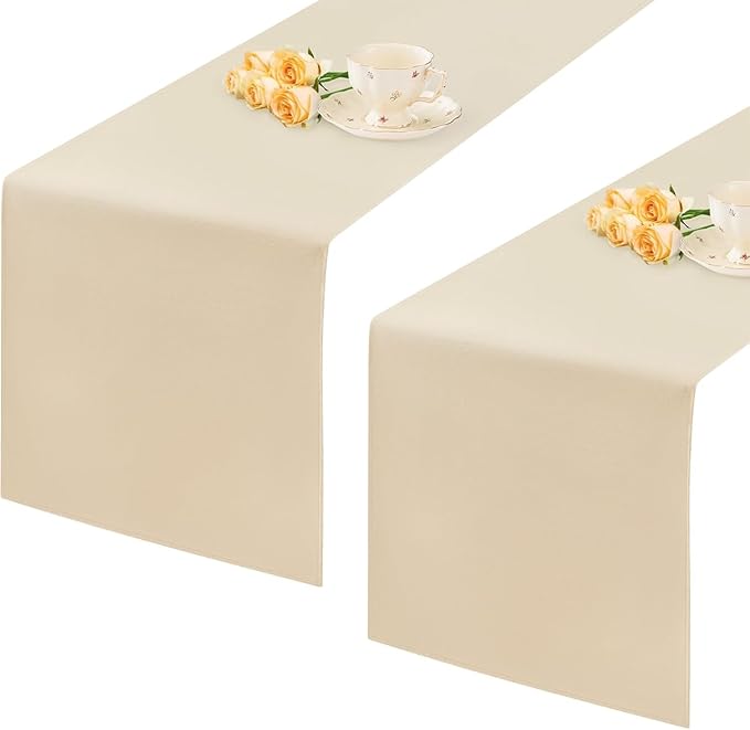 2 Pack Beige Small Short Table Runner 12 x 24 Inch Solid Color Runners Coffee Table Dresser for Daily Party Home Decoration