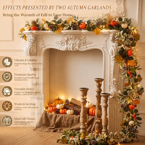6ft fall garland with lights for autumn mantel, package contents