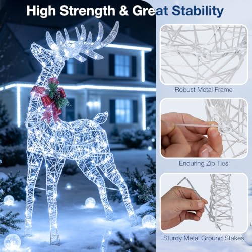tangkula 4.4 ft christmas lighted reindeer, outdoor christmas on a desk or shelf