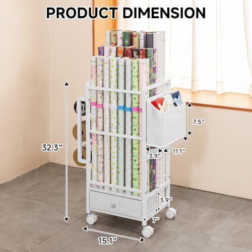 aquzee wrapping paper storage, adjustable gift wrap station, close-up detail