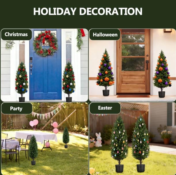 28 inch artificial cedar tree with pot, compact, front angle view