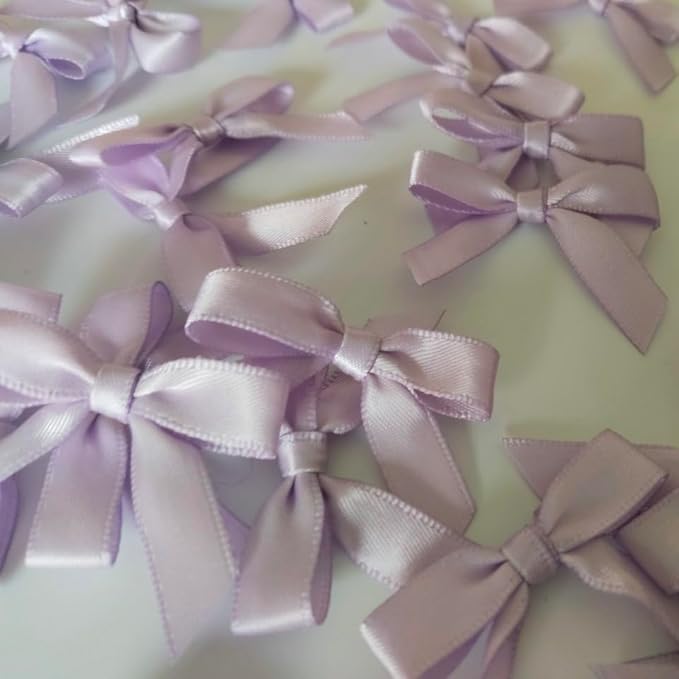 50pcs 1-1/2" Lavender Satin Ribbon Bows with Twist Ties Mini Ribbon Bows for Candy Partiy Decoration Gift Packing&Wrapping Accessoried(Lavender)