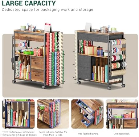 punluxu wrapping paper storage cart for 12 rolls, side view