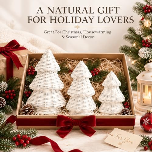 miniinflat 3 pcs woven rattan christmas tree decor on a desk or shelf